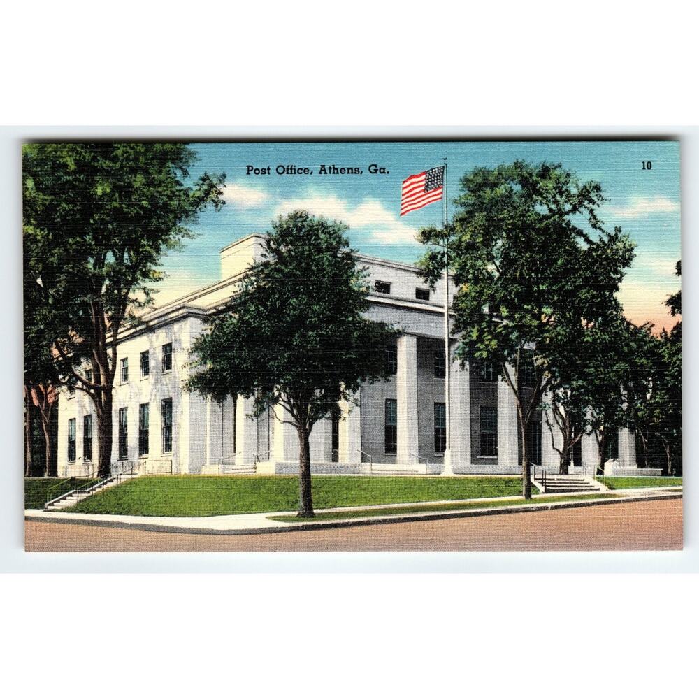 Vintage Linen Postcard Post Office Athens Georgia Classic City 1940s